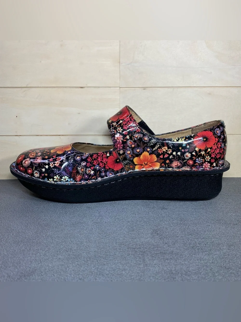 Alegria Paloma Mary Jane Floral Black Women's Size 10 Shoes EU40 Patent Leather - Picture 2 of 11